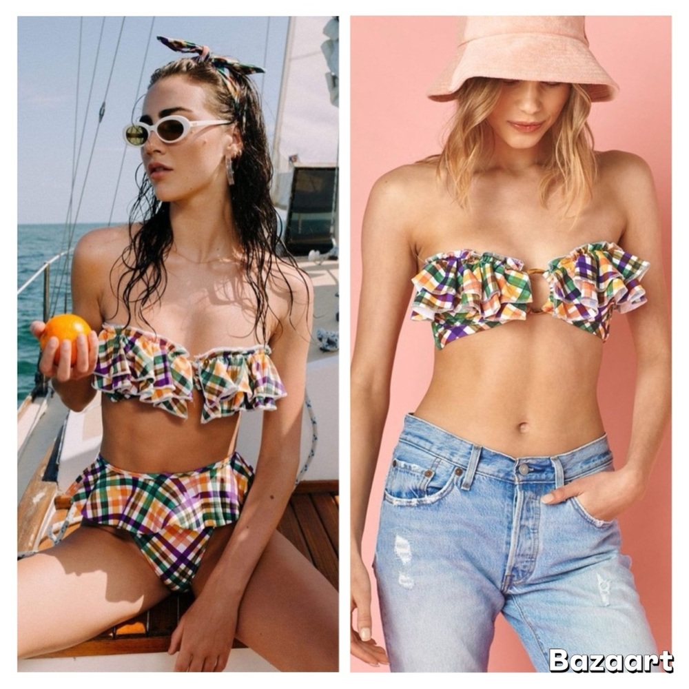 Montce Swim Salinas Bikini Top & Headband in Summer Plaid